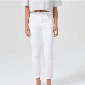 NWT AGOLDE Willow Mid rise Crop Stretch 5 Pocket Trendy white jeans 25